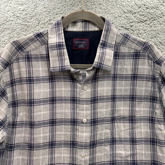UNTUCKit Men's XL Gray White Plaid Button Up Long Sleeve Shirt Comfortable - Picture 2 of 9
